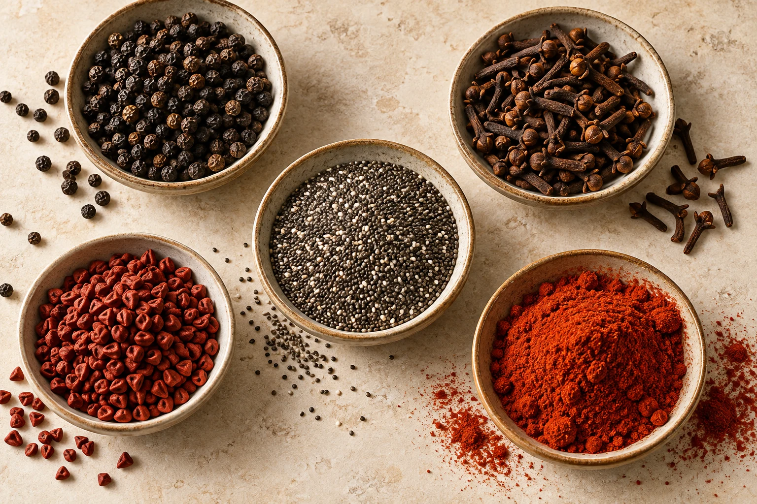 Composição ilustrativa dos cinco ingredientes do portfólio Cereali
